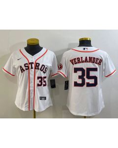 Women's Houston Astros #35 Justin Verlander White With Patch Cool Base Stitched Baseball Jersey(Run Small) (White)