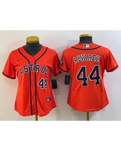 Women's Houston Astros #44 Yordan Alvarez Orange With Patch Cool Base Stitched Baseball Jersey(Run Small) (Orange)