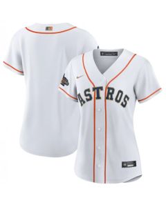 Women's Houston Astros Blank White 2023 Gold Collection With World Series Champions Patch Stitched Jersey(Run Small)