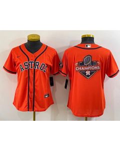 Women's Houston Astros Orange 2022 World Series Champions Team Big Logo With Patch Cool Base Stitched Baseball Jersey(Run Small)