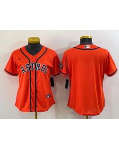 Women's Houston Astros Orange With Patch Cool Base Stitched Baseball Jersey(Run Small)