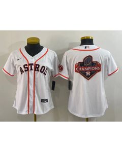 Women's Houston Astros White 2022 World Series Champions Team Big Logo With Patch Cool Base Stitched Baseball Jersey(Run Small) (White)