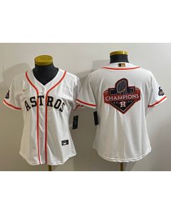 Women's Houston Astros White 2023 Gold Collection With World Series Champions Patch Team Big Logo Stitched Jersey(Run Small)