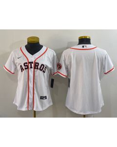 Women's Houston Astros White With Patch Cool Base Stitched Baseball Jersey(Run Small)
