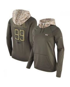 Women's Houston Texans #99 JJ Watt Olive Salute to Service Sideline Therma Pullover Hoodie