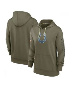 Women's Indianapolis Colts 2022 Olive Salute to Service Therma Performance Pullover Hoodie(Run Small)