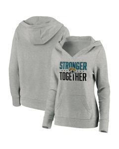 Women's Jacksonville Jaguars Heather Gray Stronger Together Crossover Neck Pullover Hoodie(Run Small)