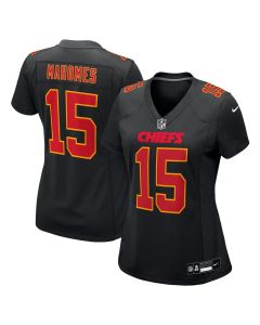 Women's Kansas City Chiefs #15 Patrick Mahomes Carbon Black Fashion Game Jersey (Black)