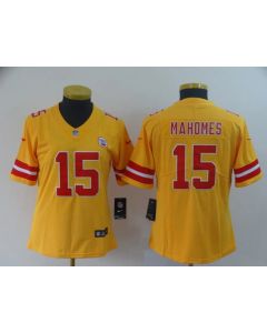 Women's Kansas City Chiefs #15 Patrick Mahomes Gold Inverted Legend Stitched NFL Jersey(Run Small)
