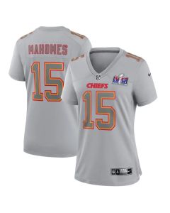 Women's Kansas City Chiefs #15 Patrick Mahomes Gray Super Bowl LVIII Atmosphere Fashion Game Jersey