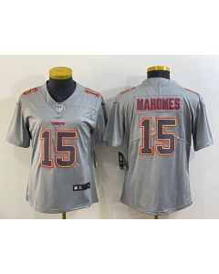 Women's Kansas City Chiefs #15 Patrick Mahomes Grey Atmosphere Fashion Stitched Jersey(Run Small)