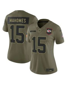 Women's Kansas City Chiefs #15 Patrick Mahomes Olive 2025 Salute to Service Limited Jersey (Olive)