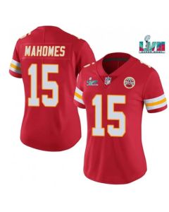 Women's Kansas City Chiefs #15 Patrick Mahomes Red Super Bowl LVII Patch Vapor Stitched Jersey(Run Small)