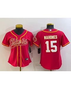Women's Kansas City Chiefs #15 Patrick Mahomes Red With Patch Cool Base Stitched Baseball Jersey(Run Small)