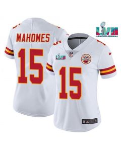 Women's Kansas City Chiefs #15 Patrick Mahomes White Super Bowl LVII Patch Vapor Stitched Jersey(Run Small)