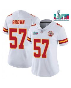 Women's Kansas City Chiefs #57 Orlando Brown White Super Bowl LVII Patch Vapor Stitched Jersey(Run Small)
