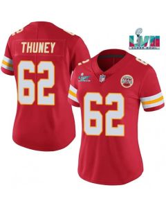Women's Kansas City Chiefs #62 Joe Thuney Red Super Bowl LVII Patch Vapor Stitched Jersey(Run Small)