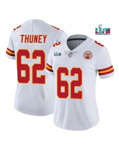 Women's Kansas City Chiefs #62 Joe Thuney White Super Bowl LVII Patch Vapor Stitched Jersey(Run Small)