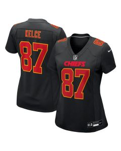 Women's Kansas City Chiefs #87 Travis Kelce Carbon Black Fashion Game Jersey