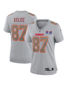 Women's Kansas City Chiefs #87 Travis Kelce Gray Super Bowl LVIII Atmosphere Fashion Game Jersey