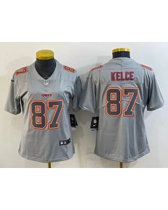 Women's Kansas City Chiefs #87 Travis Kelce Grey Atmosphere Fashion Stitched Jersey(Run Small)