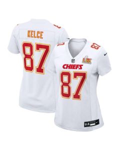 Women's Kansas City Chiefs #87 Travis Kelce Tundra White Super Bowl LIX Fashion Game Jersey (White)