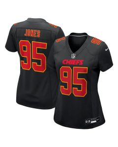 Women's Kansas City Chiefs #95 Chris Jones Carbon Black Fashion Game Jersey (Black)