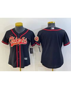 Women's Kansas City Chiefs Blank Black With Patch Cool Base Stitched Baseball Jersey(Run Small)