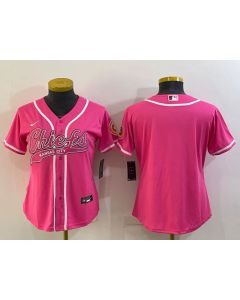 Women's Kansas City Chiefs Blank Pink With Patch Cool Base Stitched Baseball Jersey(Run Small)