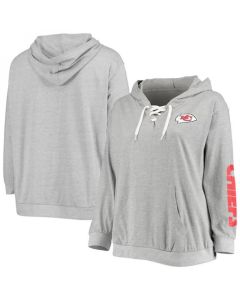 Women's Kansas City Chiefs Heathered Gray Lace-Up Pullover Hoodie