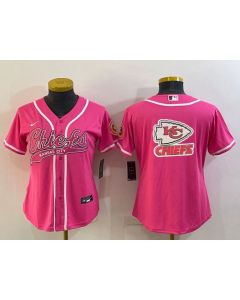 Women's Kansas City Chiefs Pink Team Big Logo With Patch Cool Base Stitched Baseball Jersey(Run Small)