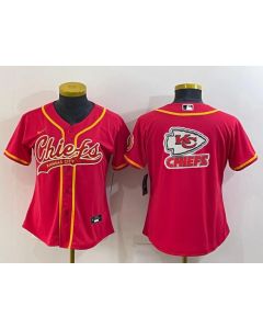 Women's Kansas City Chiefs Red Team Big Logo With Patch Cool Base Stitched Baseball Jersey(Run Small)