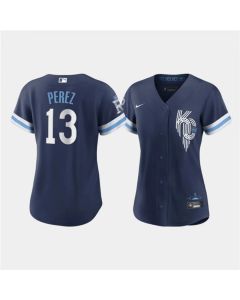 Women's Kansas City Royals #13 Salvador Perez 2022 Navy City Connect Cool Base Stitched Jersey(Run Small)