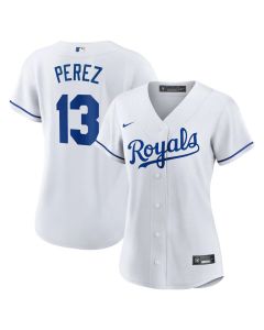 Women's Kansas City Royals #13 Salvador Perez White Home Replica Player Jersey (White)