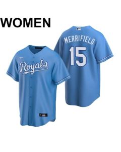 Women's Kansas City Royals #15 Whit Merrifield 2021 Blue Cool Base Stitched Jersey(Run Small)