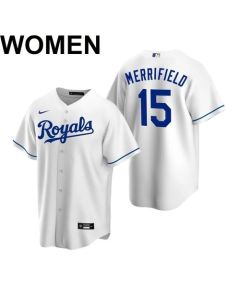 Women's Kansas City Royals #15 Whit Merrifield 2021 White Cool Base Stitched Jersey(Run Small)