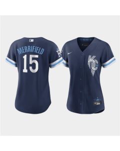 Women's Kansas City Royals #15 Whit Merrifield 2022 Navy City Connect Cool Base Stitched Jersey(Run Small)