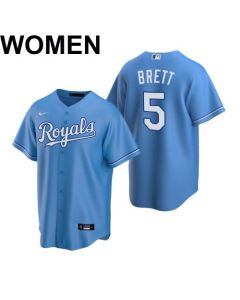 Women's Kansas City Royals #5 George Brett 2021 Blue Cool Base Stitched Jersey(Run Small)