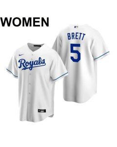 Women's Kansas City Royals #5 George Brett 2021 White Cool Base Stitched Jersey(Run Small)
