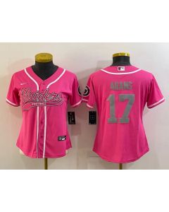 Women's Las Vegas Raiders #17 Davante Adams Pink Silver With Patch Cool Base Stitched Baseball Jersey(Run Small)