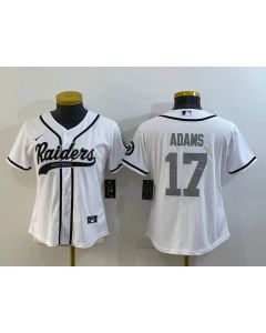 Women's Las Vegas Raiders #17 Davante Adams White Silver With Patch Cool Base Stitched Baseball Jersey(Run Small)