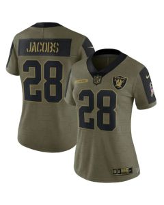 Women's Las Vegas Raiders #28 Josh Jacobs 2021 Olive Salute To Service Limited Stitched Jersey(Run Small)