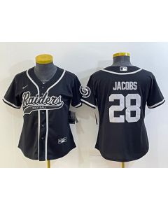 Women's Las Vegas Raiders #28 Josh Jacobs Black With Patch Cool Base Stitched Baseball Jersey(Run Small) (Black)