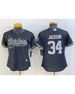 Women's Las Vegas Raiders #34 Bo Jackson Black With Patch Cool Base Stitched Baseball Jersey(Run Small)