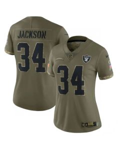Women's Las Vegas Raiders #34 Bo Jackson Olive 2022 Salute To Service Limited Stitched Jersey(Run Small)