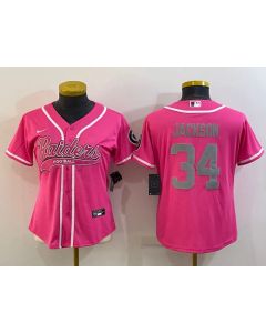 Women's Las Vegas Raiders #34 Bo Jackson Pink Silver With Patch Cool Base Stitched Baseball Jersey(Run Small)