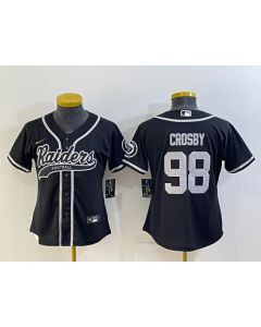 Women's Las Vegas Raiders #98 Maxx Crosby Black With Patch Cool Base Stitched Baseball Jersey(Run Small)