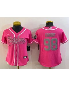 Women's Las Vegas Raiders #98 Maxx Crosby Pink Silver With Patch Cool Base Stitched Baseball Jersey(Run Small)