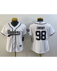Women's Las Vegas Raiders #98 Maxx Crosby White With Patch Cool Base Stitched Baseball Jersey(Run Small)