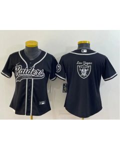 Women's Las Vegas Raiders Black Team Big Logo With Patch Cool Base Stitched Baseball Jersey(Run Small) (Black)